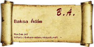 Baksa Ádám névjegykártya